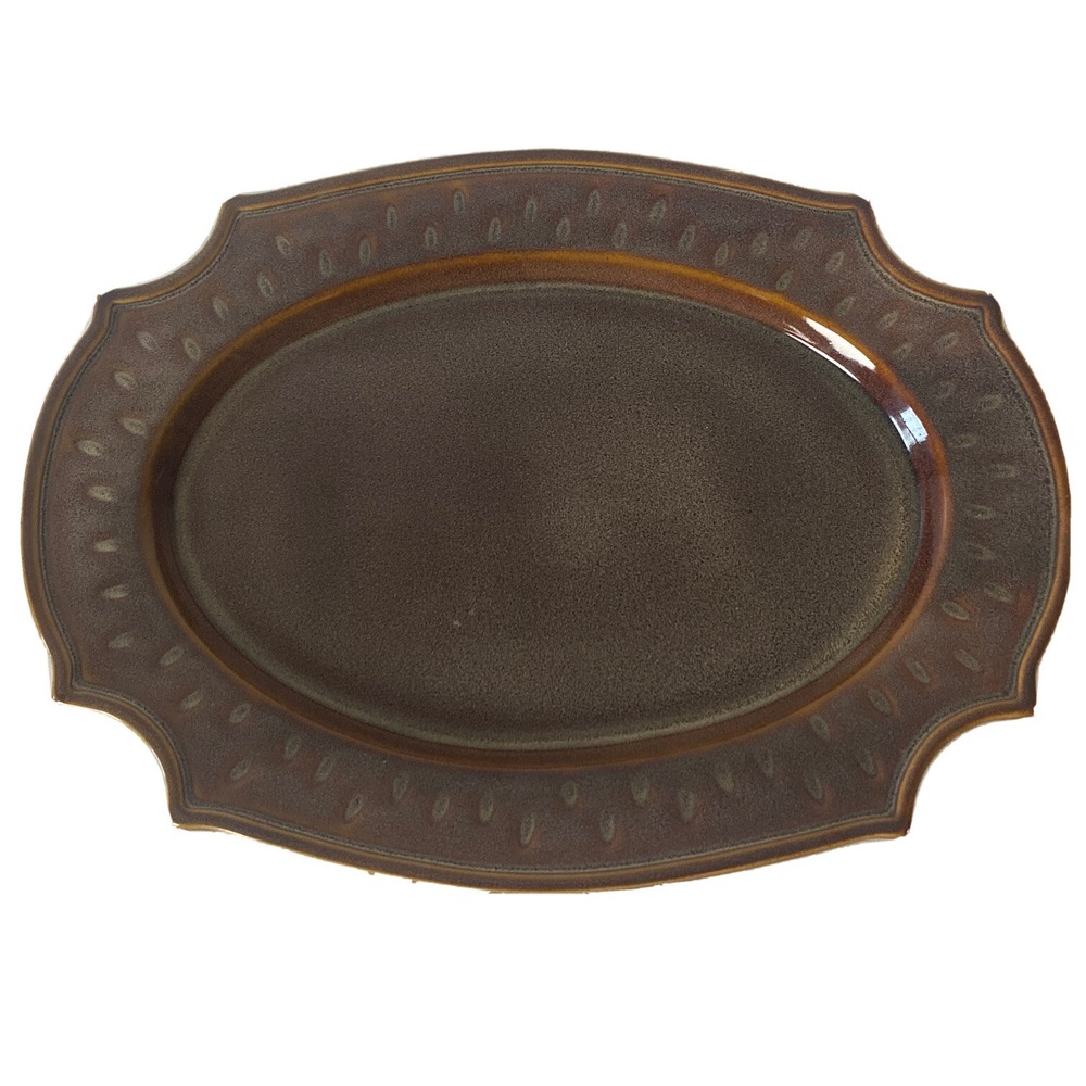 Rare Bombay Company 15" Oval Serving Platter Brown Dots Embossed